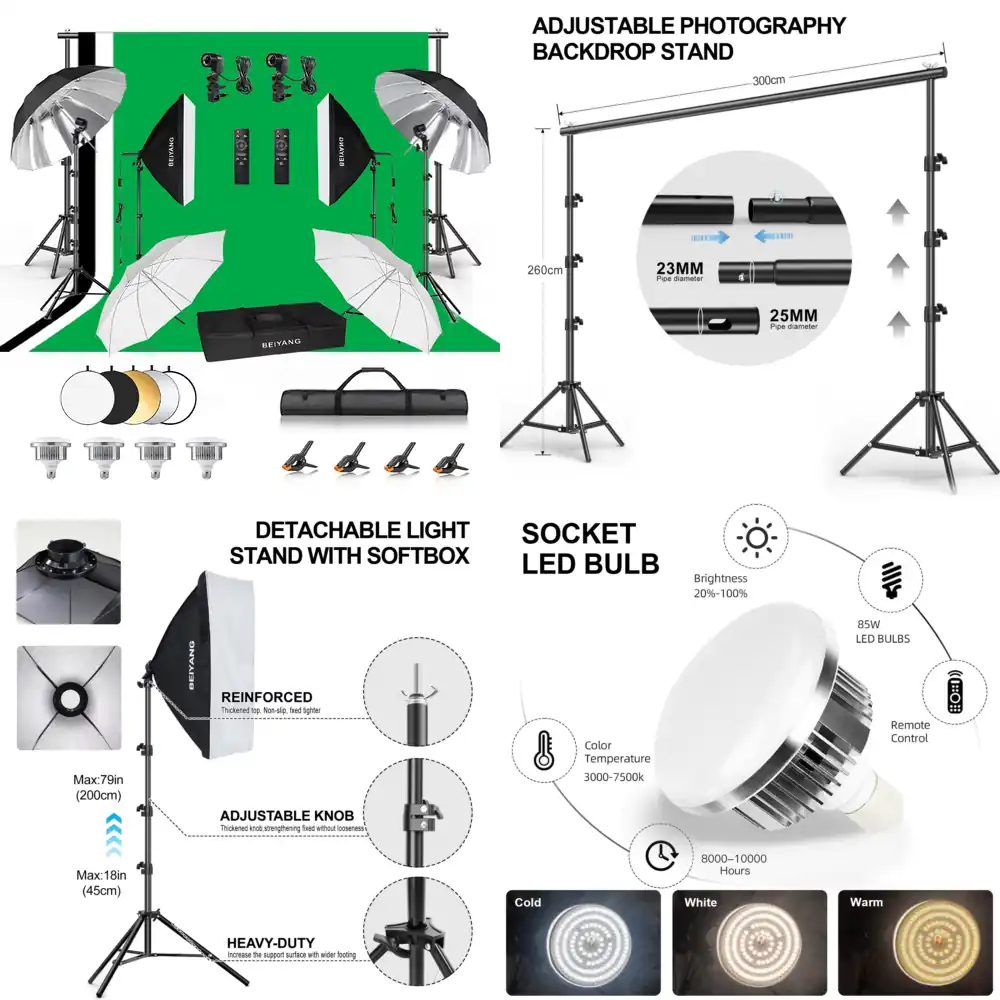 Photography Backdrop Stand Kit - حامل خلفية تصوير قابل للتعديل (2.6×3