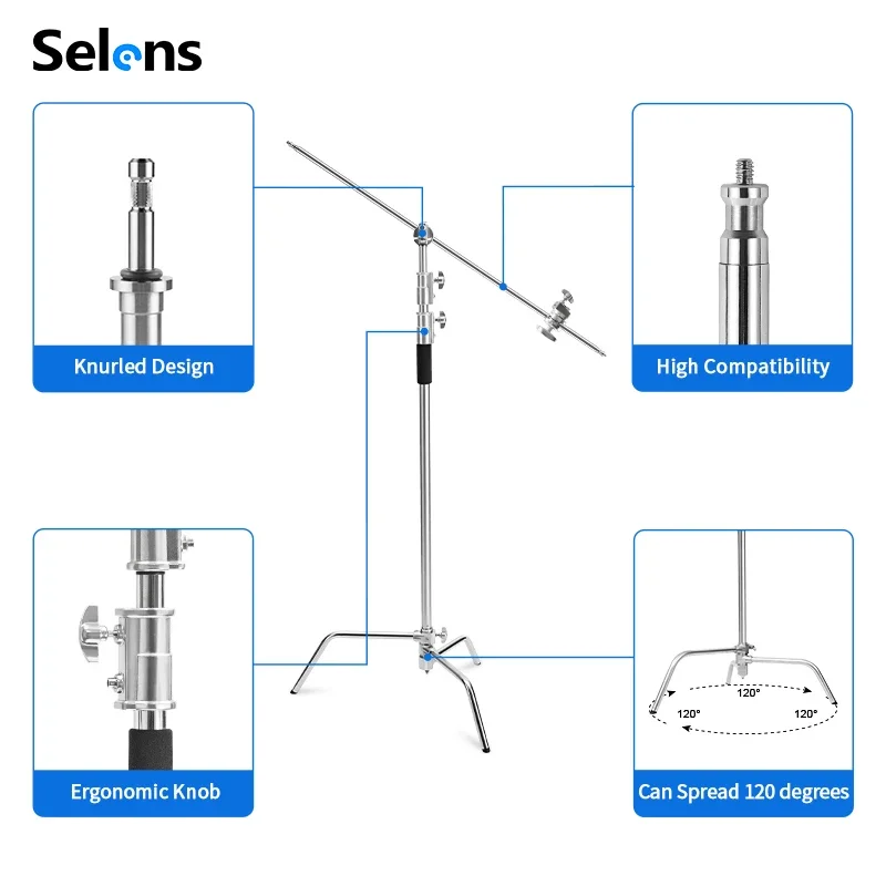 حامل إضاءة من نوع C من سيلينز، - مراجعة Studio Light Stand 3M Heavy Duty وسعره