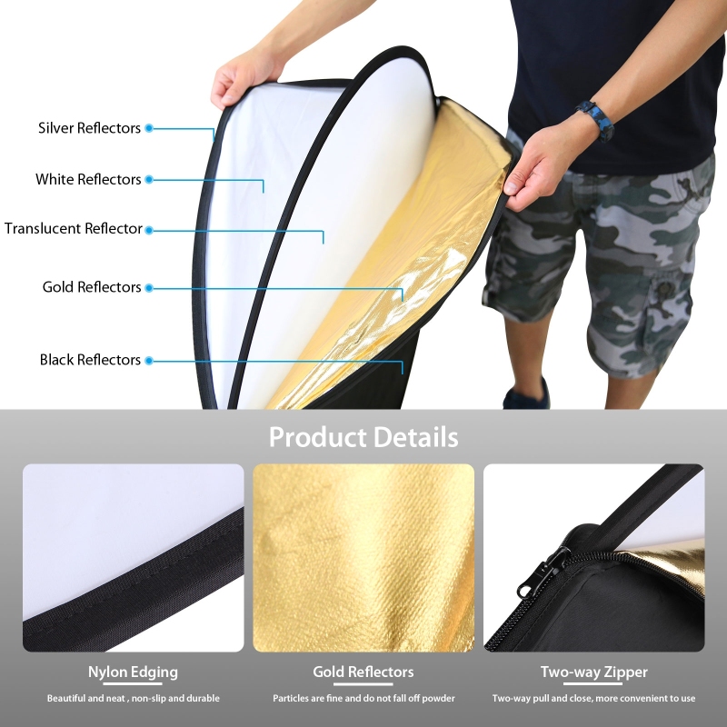 PULUZ 5 ألوان في 1 لوحة عاكسة  - مراجعة Reflector 5 In 1 110Cm وسعره