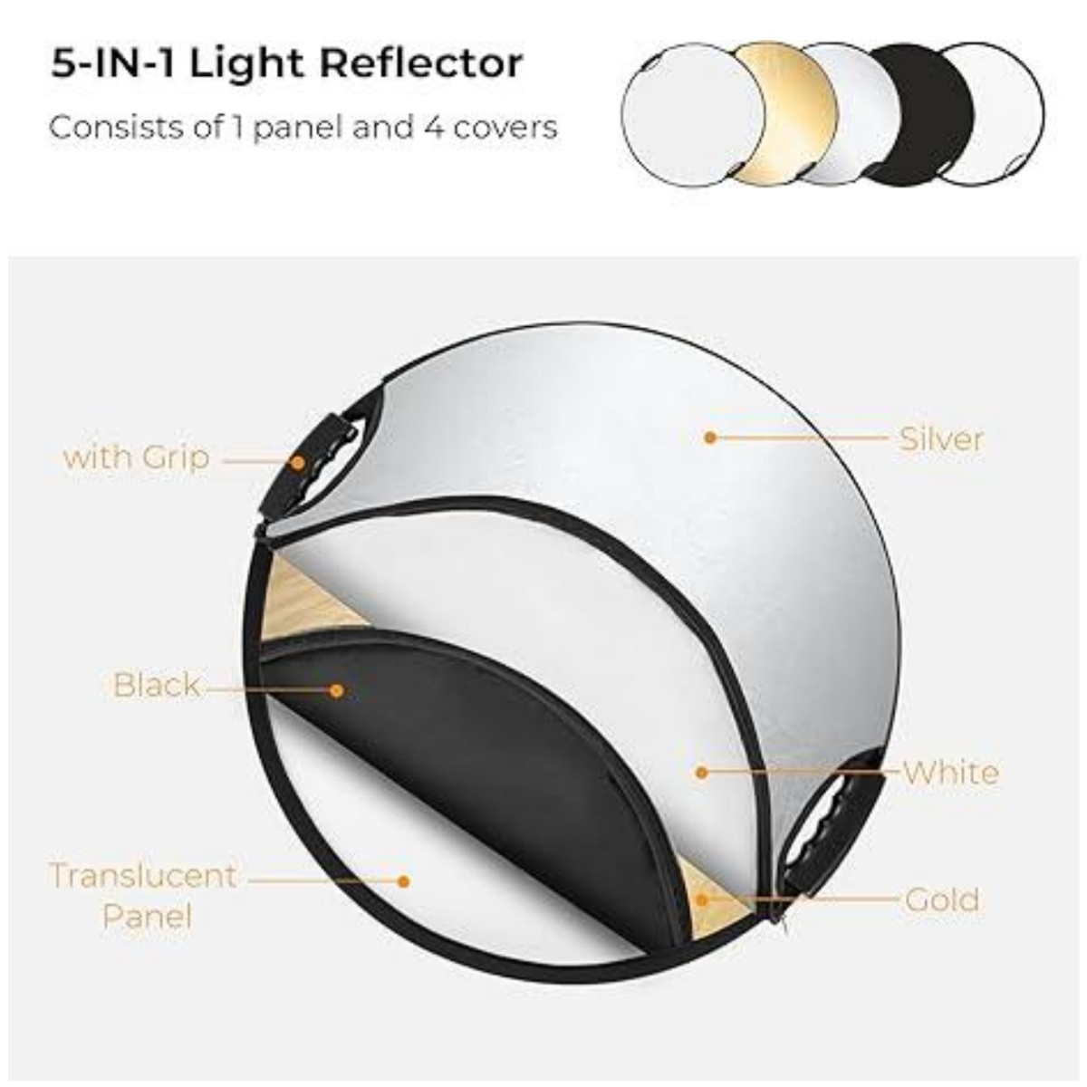 ناشر التصوير الفوتوغرافي مع قب - مراجعة Reflector 5 In 1 110Cm وسعره