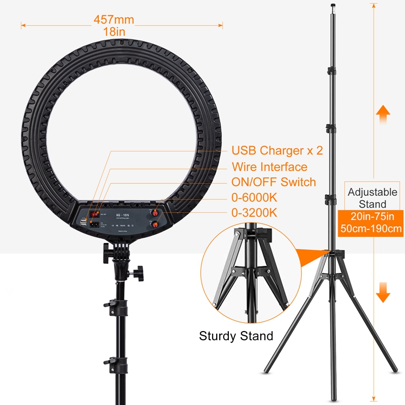 18 بوصة حلقة ضوء مع حامل ثلاثي - مراجعة Ring Light 18 Inch Studio وسعره
